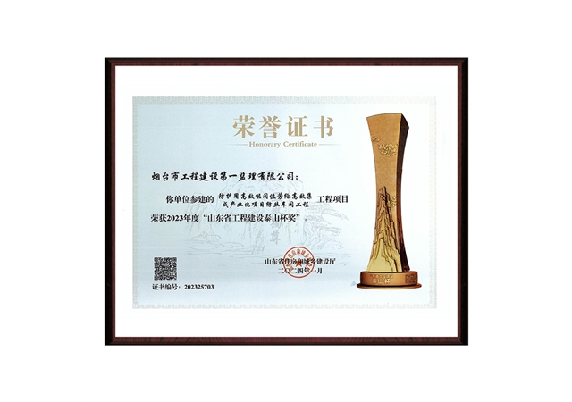 “防护项目纺丝车间工程”2023年山东省工程建设泰山杯奖