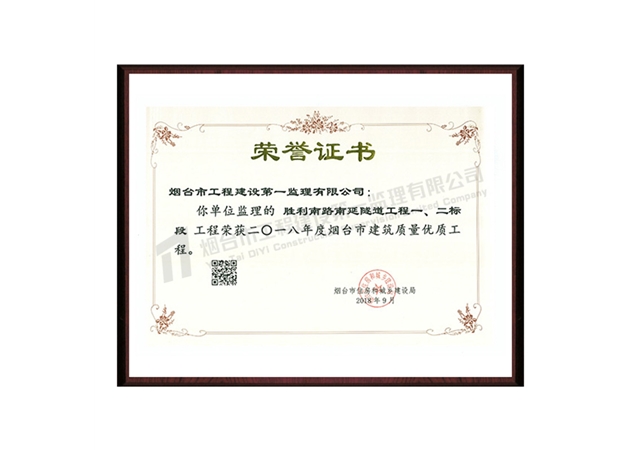胜利南路南延隧道一、二标段-2018年度烟台市建筑质量优质工程