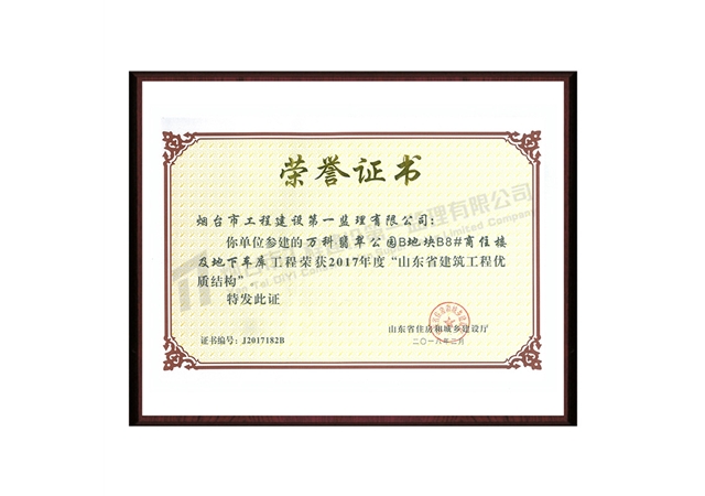 万科翡翠公园B地块-2017年度山东省建筑工程优质结构