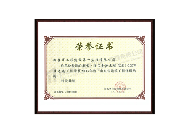 越秀星汇金沙三期--2017年度山东省建筑工程优质结构